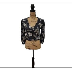 Maje Letilla black white gold button front long sleeve sweater, Size 3